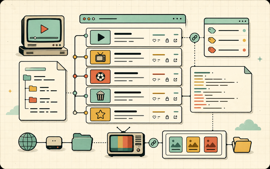 Generated illustration of IPTV playlist metadata and channel groups